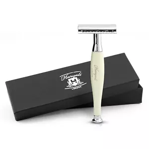 Maquinilla de afeitar de seguridad Haryali de doble filo para hombre y mujer, mango ergonómico de metal marfil - Imagen 1 de 9