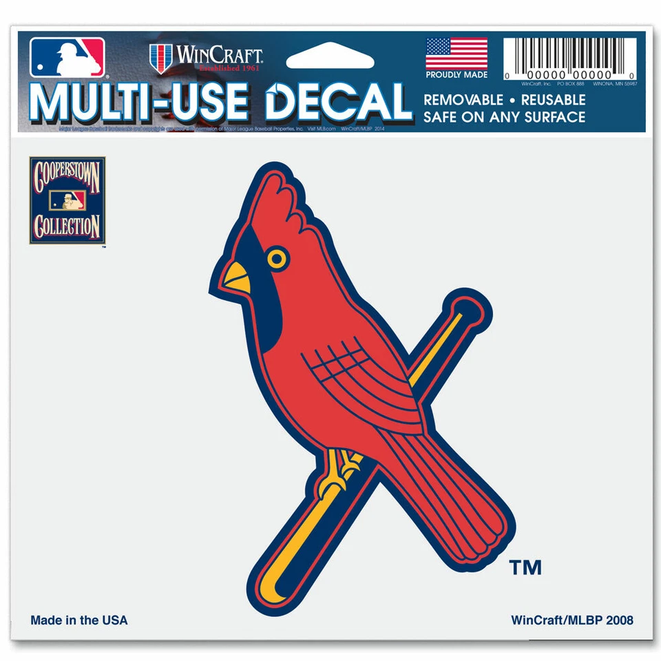 ST. LOUIS CARDINALS COOPERSTOWN COLLECTION MULTI-USE DECAL 5"X6" FOR WINDOWS - Image 1 of 1