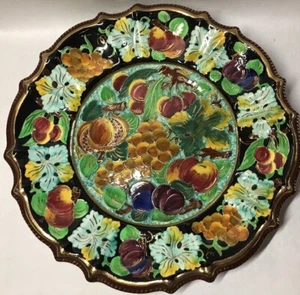 Rare Grand Plat Vintage Signé Cerdazur Monaco Décor Fruits H 7 D 39 Cm #2 - Imagen 1 de 7