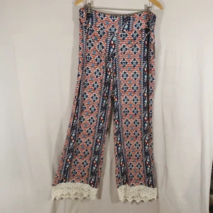 NWT No Boundaries Palazzo Lounge Pants Crochet Wide Leg XL 15 17 Red White Blue - Picture 1 of 7