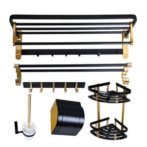 Badezimmer Schwarz Handtuchhalter & Toilettenpapier & Pinsel & Stoffhalter/Aufhänger Regal Set - Bild 1 von 12