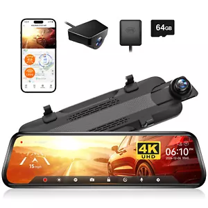 WOLFBOX 4K+1080P 10" GPS 5G WIFI Rear View Mirror Camera,Dash Cam Front and Rear - Picture 1 of 12