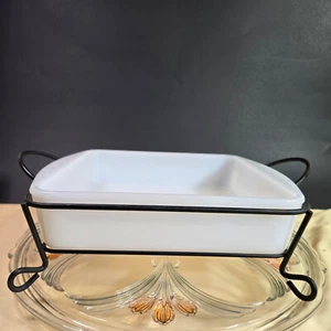 Vintage White Milk Glass Casserole Baking Dish With Stand. Glasbake J-247 - Picture 1 of 7