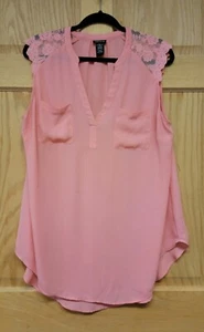 Torrid Georgette Lace Inset Tank Top Pink Coral Blouse Womens Plus Size 1 - 1x - Picture 1 of 7