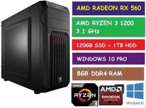 AMD RYZEN 3 1200 DESKTOP GAMING PC RX 560 120 GB SSD 1TB HDD 8GB RAM W10 PRO - Picture 1 of 5