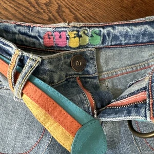 GUESS Kids🌸100% Cotton Denim Belted Embroidery Shorts🪬HippieBoho Size8 - Picture 1 of 7