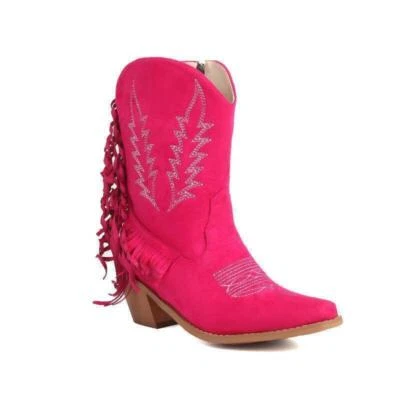 Womens Ladies Embroidery Ankle Boots Tasseles Faux Suede Zip fringe Casual Party - Image 1 of 4