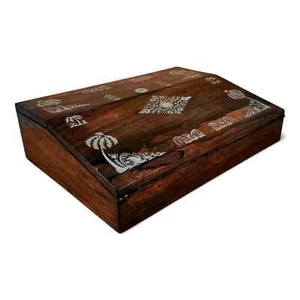 Victorian mahogany writing slope inlaid with mother of pearl, red leather lining - Picture 1 of 12