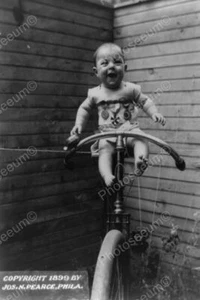 Baby On Antique Bike 1899! Professional Photo Lab Reprint - Picture 1 of 1