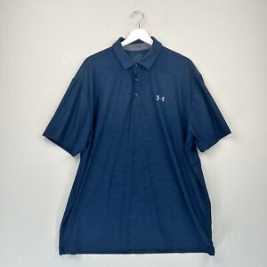 Under Armour Polo Shirt Mens XL Blue Short Sleeve Button Up Loose HeatGear