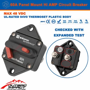 60A AMP Circuit Breaker Panel Mount Manual Reset IP67 W/proof 12V 48V Volt Fuse - Picture 1 of 8