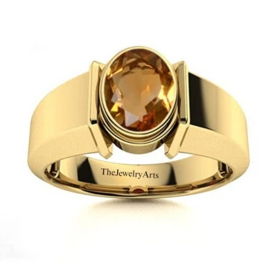 Men Yellow Topaz Ring, Oval Cut Golden Topaz Engagement Ring, 925 Sterling Ring - Image 1 of 4