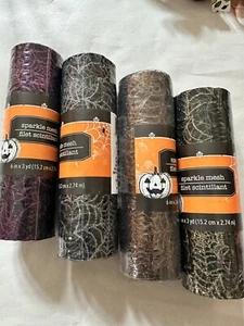 Halloween Spider Web Tulle Mesh Ribbon Decor Bundle Of 4 Different Colored 6” x3 - Picture 1 of 2