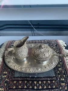 Antique 800 Silver 3 Piece Set – Tray, Pitcher & Covered Bowl – Dutch origin - Picture 1 of 8