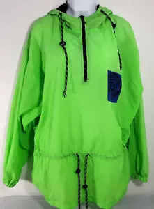Giacca frangivento vintage express donna grande L verde neon cappuccio retrò anni '90 - Foto 1 di 7