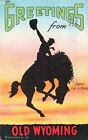 Cody WY Wyoming, Greetings Cowboy on Bucking Horse Silhouette, Vintage Postcard