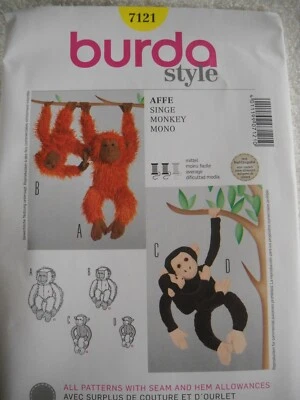 Monkey Baby Mother Orangutan Plush Animals Burda 7121 Sewing Pattern - Image 1 of 2