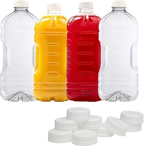 (4 Count) Disposable Plastic Juice Bottles | 64 Oz with Lids BPA-Free - Picture 1 of 9