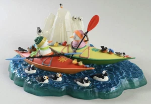 Lenox Bywaters Kayaking with Friends Snowman Figurine Lighted Penguins NEW $340 - Picture 1 of 5