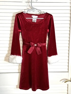 Bonnie Jean Size 6 Girls Christmas Dress Santa Claus Red Velour White Fur Trim - Image 1 of 4