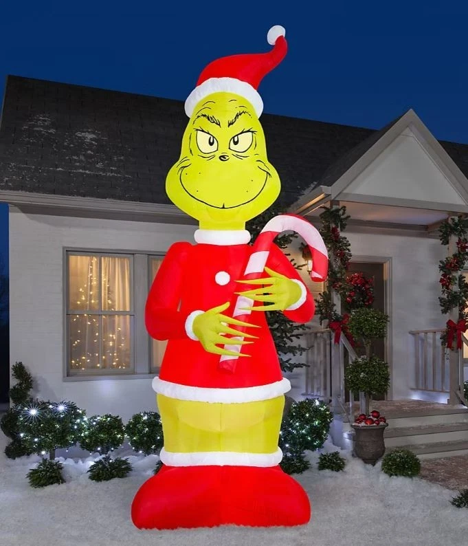 12 FT GIANT GRINCH WITH CANDY CANE AIRBLOWN LIGHTED YARD INFLATABLE - Image 1 of 1