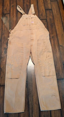 Macacão masculino Round House joelho duplo lona trabalho algodão marrom tamanho 46x34 EUA - Imagem 1 de 4