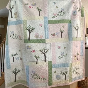 Pottery Barn Kids Girls Hayley Pink Green Dot Owl Bird Cotton Quilt Full/Queen - Picture 1 of 13