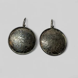 Silpada Sterling 925 Silver Etched Asian Dragon Disc Earrings W1228 - Picture 1 of 5