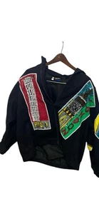 Vintage 80s Modi Bomber Jacket Sequin Colorful Travel Black Flaws Matching Skirt - Picture 1 of 17