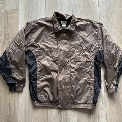 Vintage Golfsmith Golf Nylon Vented Windbreaker Jacket Brown/Black Men's Lg EUC - Image 1 of 4