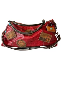 Gabs Firenze Red Textured  Leather Patch Travel Handbag Tote Purse 2015 - Picture 1 of 21
