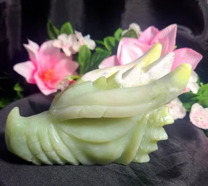 5,2 Zoll 811 g schöne grüne Jade Drachenkopf Schädel Kristall Stein Schnitzerei Statue - Bild 1 von 15