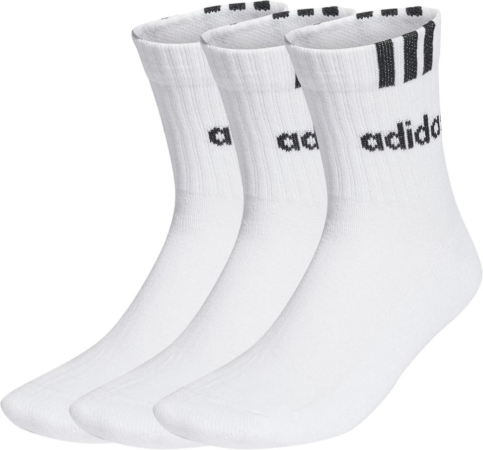 Adidas Unisex - Adulto 3-Stripes Linear Half-Crew Cushioned Socks 3 Pairs