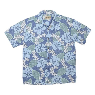 BLUE HAWAII Mens Blue & Green Hawaiian Shirt M Floral Cotton Blend Casual - Image 1 of 4
