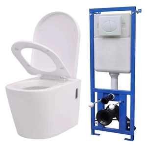 Inodoro de Pared con Cisterna Oculta de Cerámica Váter WC Blanco/Negro vidaXL - Imagen 1 de 26