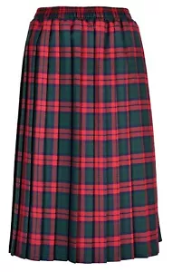 Women's Tartan Check Skirt knee length 27" KNIFE Pleated Elasticated Waist - Picture 1 of 21