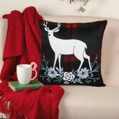 Throw Cushion Cover Bedroom Decor Rucervus Duvaucelii Black Plaid Pillow Shams - Image 1 of 4