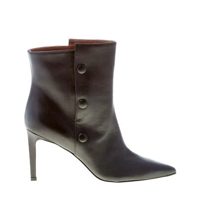 L'AUTRE CHOICE Mujer Zapatos Negro Suave Napa Cuero Punta Punta Botín Botones Foto 1 de 4