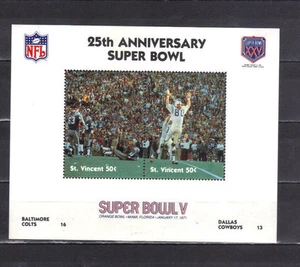  St. Vincent - 25th Anniversary Super Bowl NFL Unused Sheet Stamps (173VIN) - Picture 1 of 1
