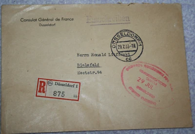 Einschreiben Brief mit R-Zettel Düsseldorf nach Bielefeld am 29.7.53 Sehr (3392) - Bild 1 von 2