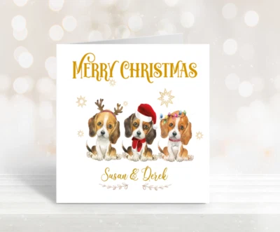 Personalised Beagle Christmas Card |Merry Christmas puppy Dog card Greeting Card - Image 1 of 2