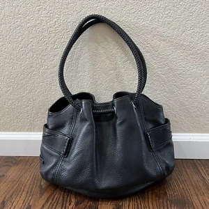 Cole Haan Black Leather Double Handle Side pockets Shoulder Bag Purse - Picture 1 of 12