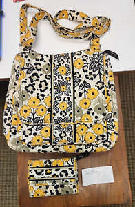 Vera Bradley Go Wild Messenger Bag & Matching Trifold Wallet Yellow & Blk NEW
