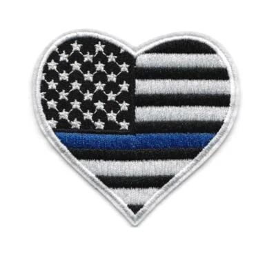 THIN BLUE LINE HEART IRON ON PATCH 3" Black White USA Flag Police Awareness NEW - Image 1 of 2