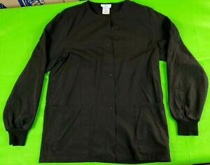S.B. Scrubs black unisex men's women's button up long sleeve scrub jacket size s
