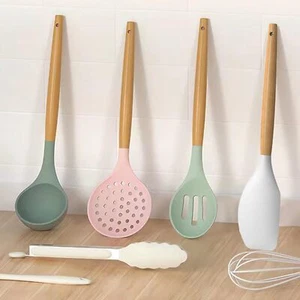 Silicone Tool Set - 446°F Heat Resistant Cooking Utensils with Wooden Handles - Picture 1 of 9