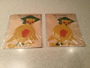 Antiguo Nu Art Flockies Owl 1944 nuevo stock antiguo pegatinas apliques - Imagen 1 de 10