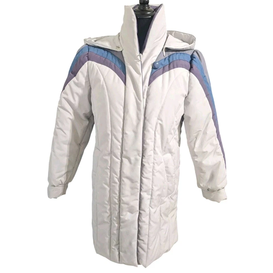 Chaqueta de calle Mulberry vintage para mujer mediana púrpura azul invierno con capucha años 90 Foto 1 de 4