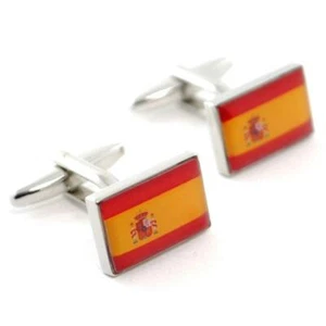 SPAIN FLAG CUFFLINKS Spanish National Pride High Quality NEW w GIFT BAG Wedding - Picture 1 of 2