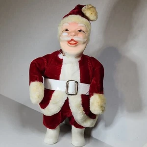 Vintage 10” Santa Doll Red & White Velvet Japan 1950’s Plastic Painted Face - Picture 1 of 7